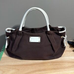 Kate Spade Large Shoulder Bag Purse White Patent Leather Brown Heavy Canvas